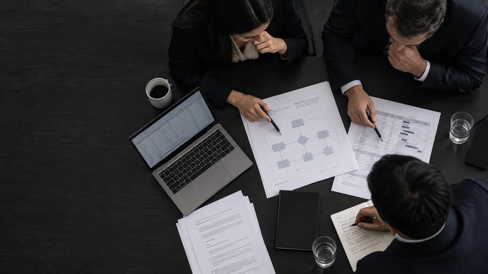 Equipo revisando el flujo y las dependencias de un proceso empresarial.